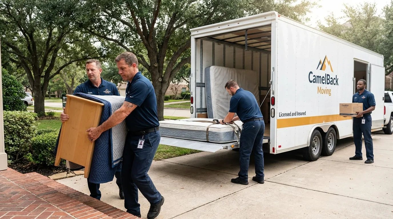 Crew loading residential truck for cross-state move from Bellmore, NY