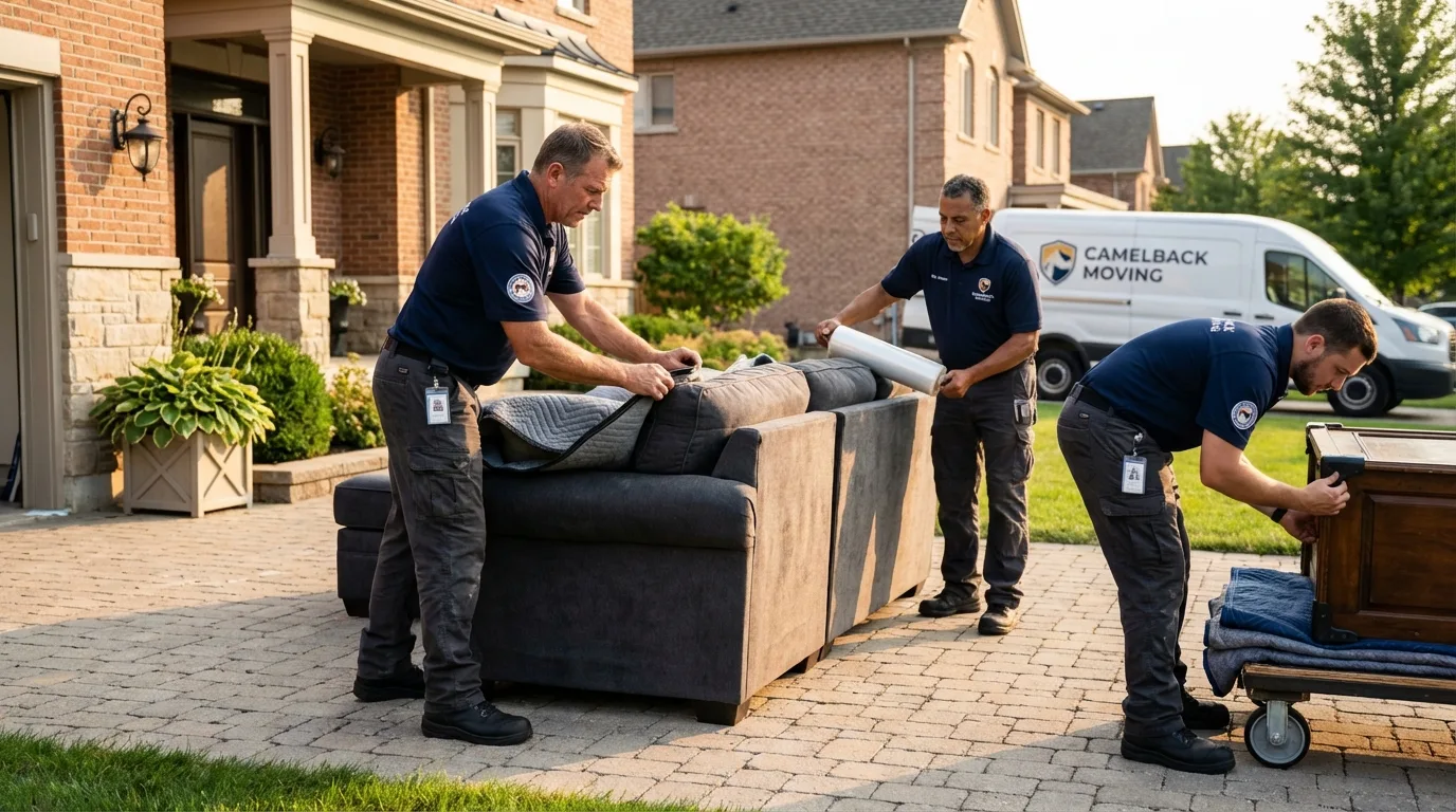 Large estate moving crew wrapping furniture in Bellmore, NY