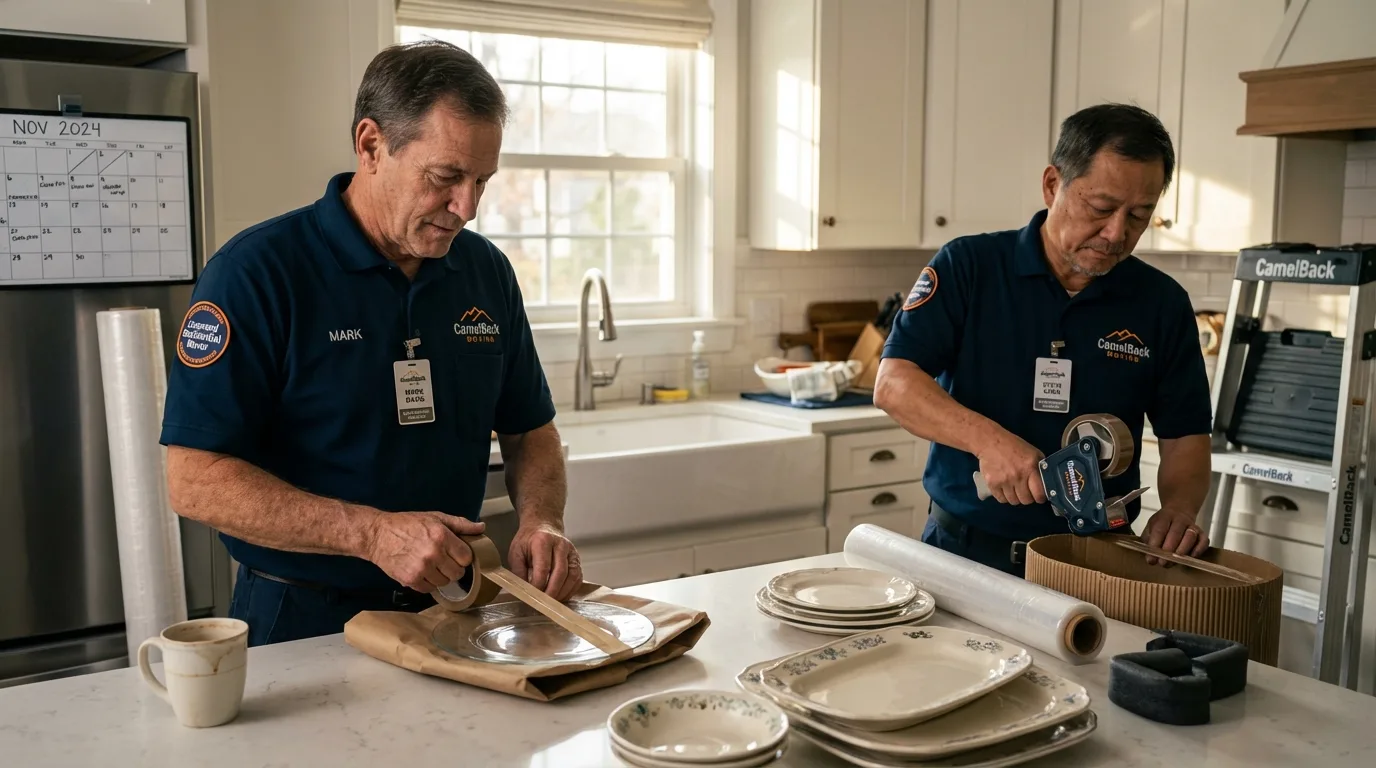 Professional crew packing kitchen dishware in Bellmore, NY